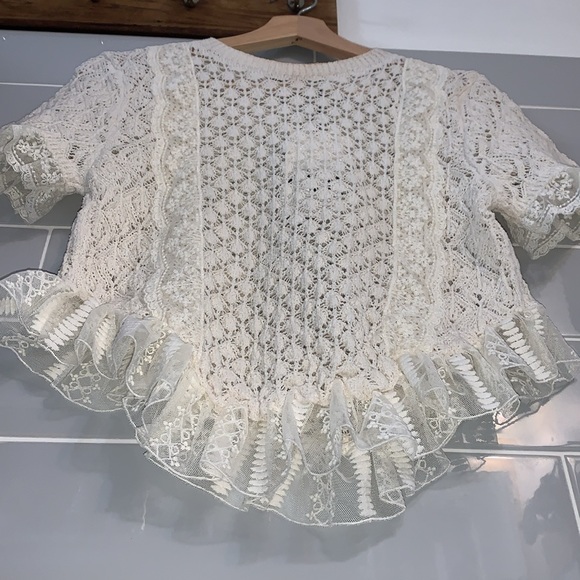 NWT Zara Pointelle Ruffle Knit Top - Picture 10 of 17